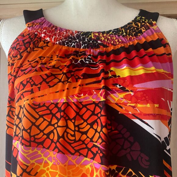 AB Studio Colorful Tropical Boho Tribal Y2K Sleeveless Stretch Blouse Shirt M - Picture 8 of 10
